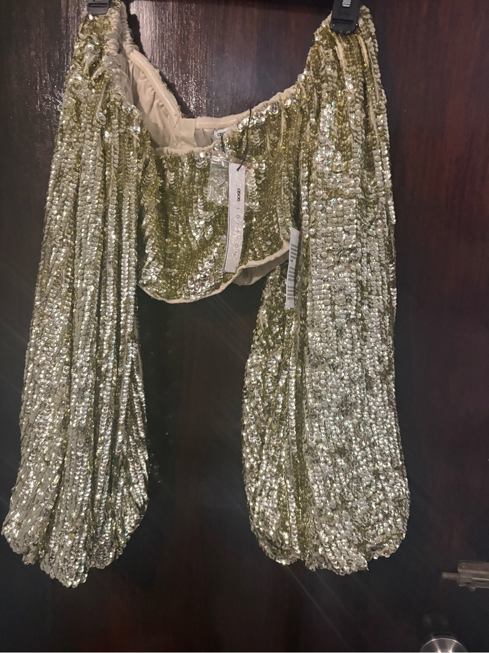 NWT ASOS Gold Green Sequin Cropped Top. Size 2. - Picture 2 of 10